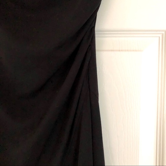 Strapless black midi dress sexy asymmetrical gown - Picture 4 of 5